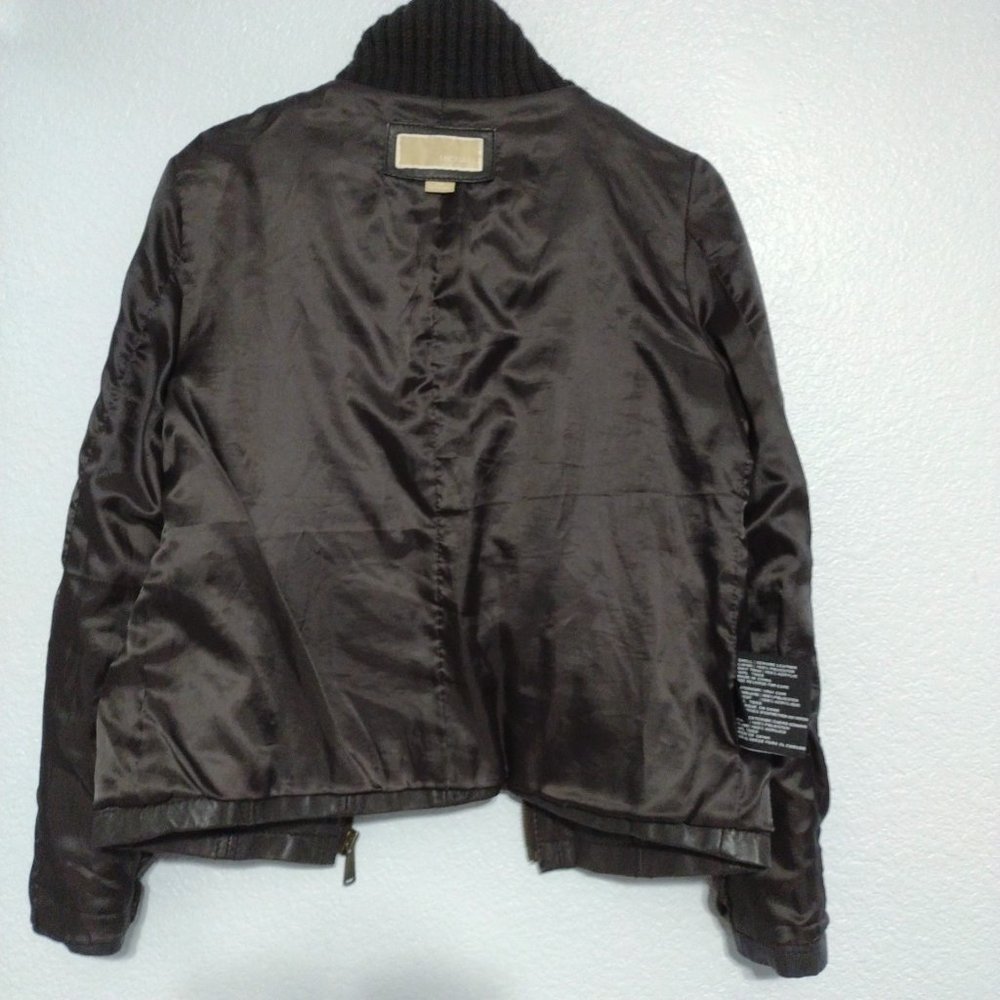 Michael Michael Kors | Brown Leather Jacket | Zip Front - Picture 8 of 15